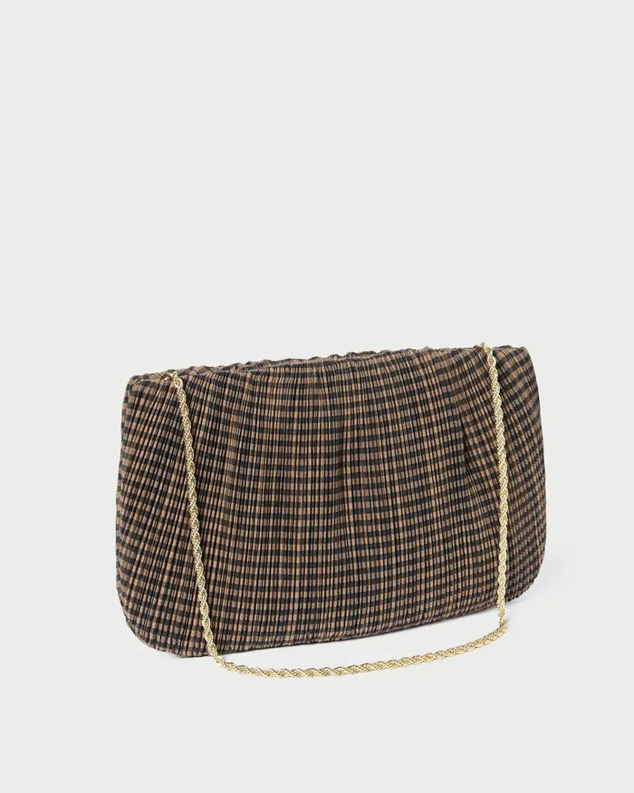 Loeffler Randall Brit BrownBlack Check Pleated Clutch Women Clutches Loeffler Randall Brit BrownBlack Check Pleated Clutch Women Clutches