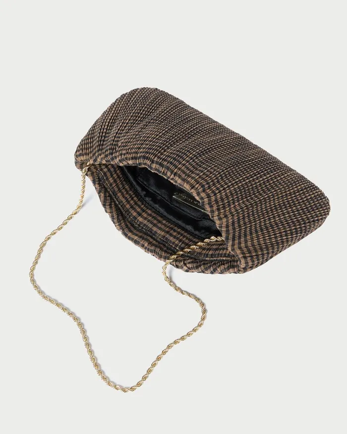 Loeffler Randall Brit BrownBlack Check Pleated Clutch Women Clutches Loeffler Randall Brit BrownBlack Check Pleated Clutch Women Clutches