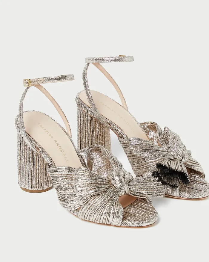 Loeffler Randall Camellia Champagne Pleated Bow Heel L Heeled Sandals L Footwear Women Heeled Sandals Loeffler Randall Camellia Champagne Pleated Bow Heel L Heeled Sandals L Footwear Women Heeled Sandals
