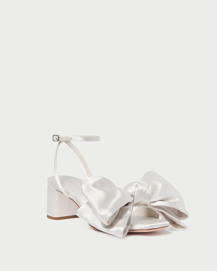 Loeffler Randall Carmen Cream Satin Bow Sandal Women Heeled Sandals