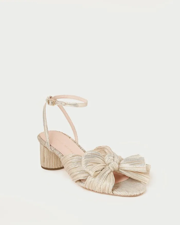 Loeffler Randall Dahlia Platinum Bow Heel Women Heeled Sandals