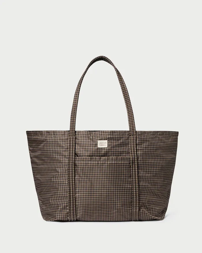 Loeffler Randall Dina BrownBlack Check Travel Tote Women Totes