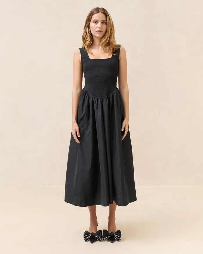 Loeffler Randall Estelle Black Smocked Dress Women Dresses