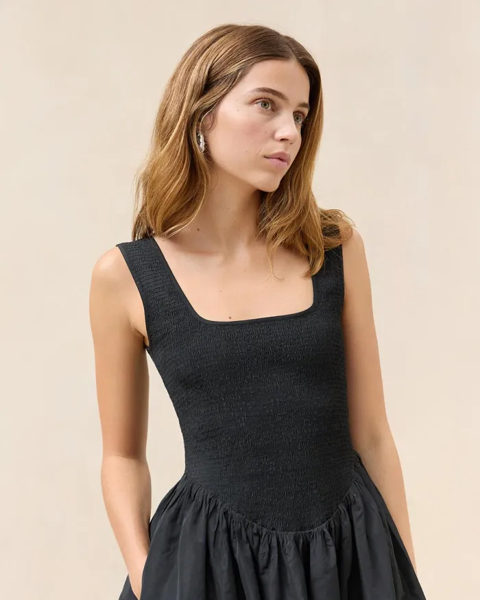 Loeffler Randall Estelle Black Smocked Dress Women Dresses Loeffler Randall Estelle Black Smocked Dress Women Dresses