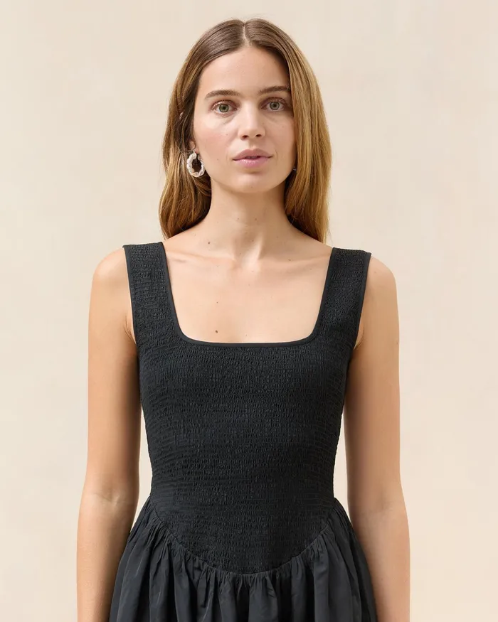 Loeffler Randall Estelle Black Smocked Dress Women Dresses Loeffler Randall Estelle Black Smocked Dress Women Dresses
