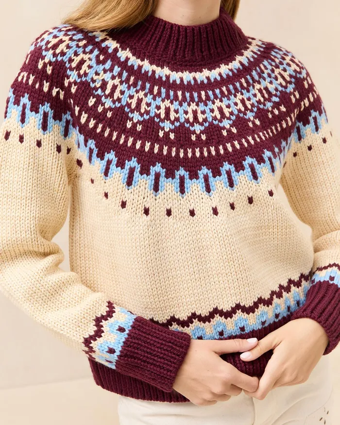 Loeffler Randall Florence CreamMaroon Fairisle Sweater Women Knitwear Loeffler Randall Florence CreamMaroon Fairisle Sweater Women Knitwear