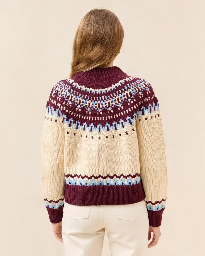 Loeffler Randall Florence CreamMaroon Fairisle Sweater Women Knitwear Loeffler Randall Florence CreamMaroon Fairisle Sweater Women Knitwear