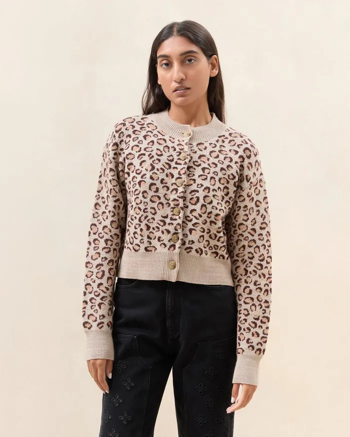 Loeffler Randall Idris Leopard Cardigan L Sweaters and Knits L Apparel Women Tops