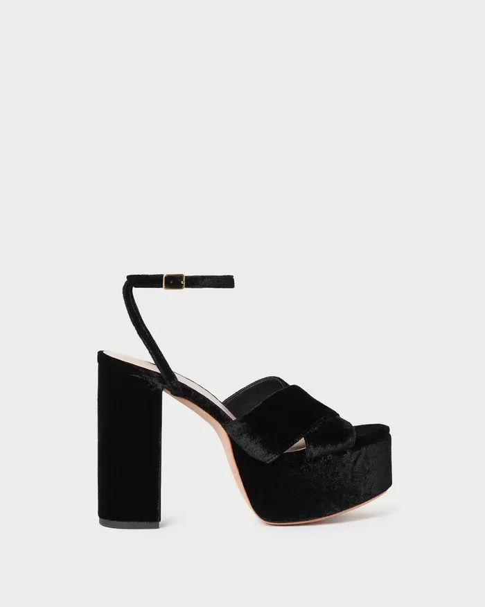 Loeffler Randall Loretta Black Velvet Platform Sandal Women Heeled Sandals