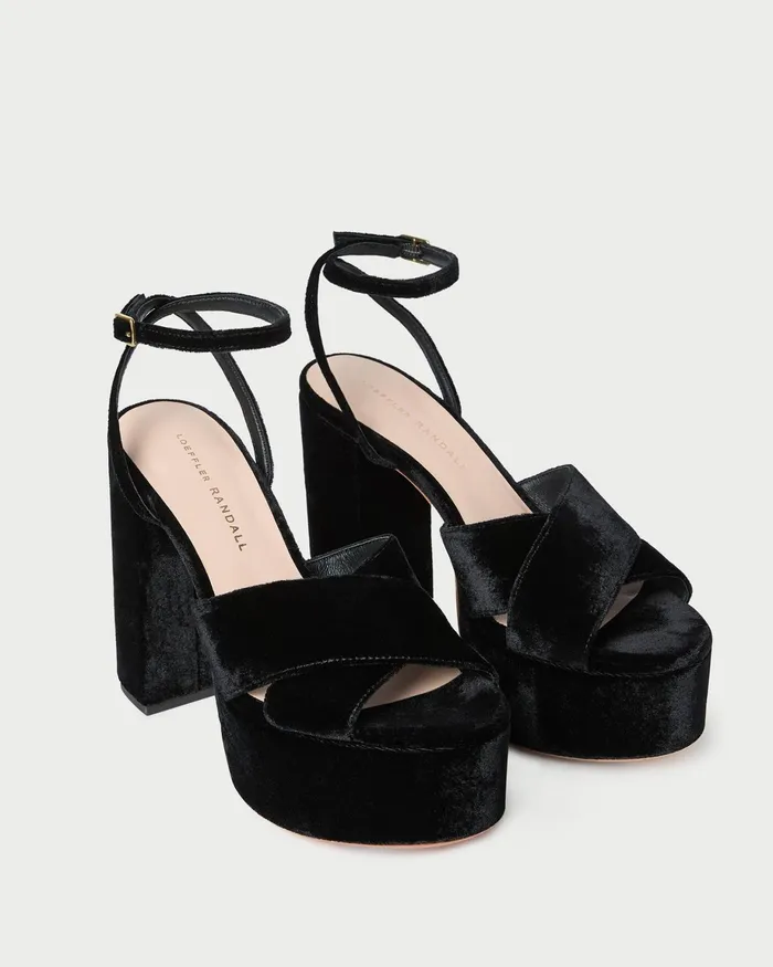 Loeffler Randall Loretta Black Velvet Platform Sandal Women Heeled Sandals Loeffler Randall Loretta Black Velvet Platform Sandal Women Heeled Sandals
