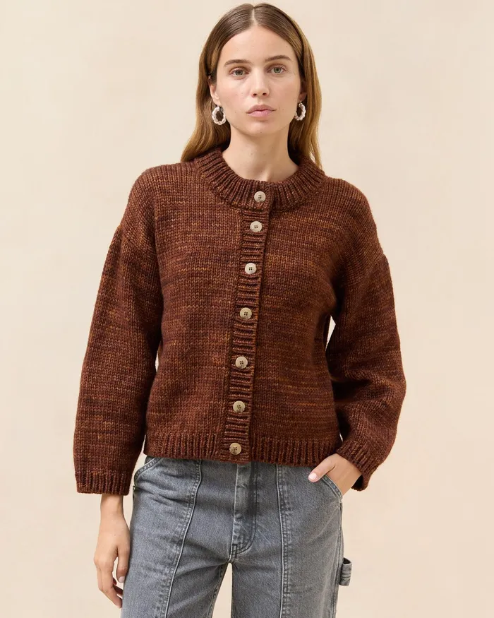 Loeffler Randall Maddie Brown Wool Cardigan Women Tops