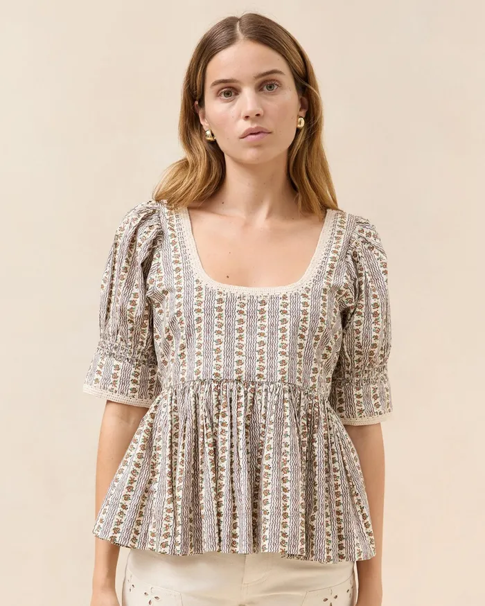Loeffler Randall Milly PinkCream Floral Top Women Tops
