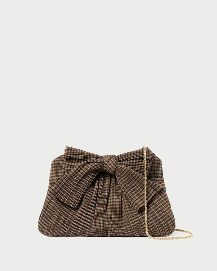 Loeffler Randall Rayne BrownBlack Pleated Bow Clutch Women Clutches