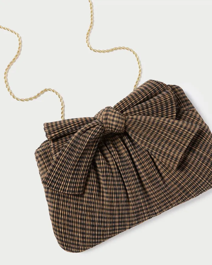 Loeffler Randall Rayne BrownBlack Pleated Bow Clutch Women Clutches Loeffler Randall Rayne BrownBlack Pleated Bow Clutch Women Clutches