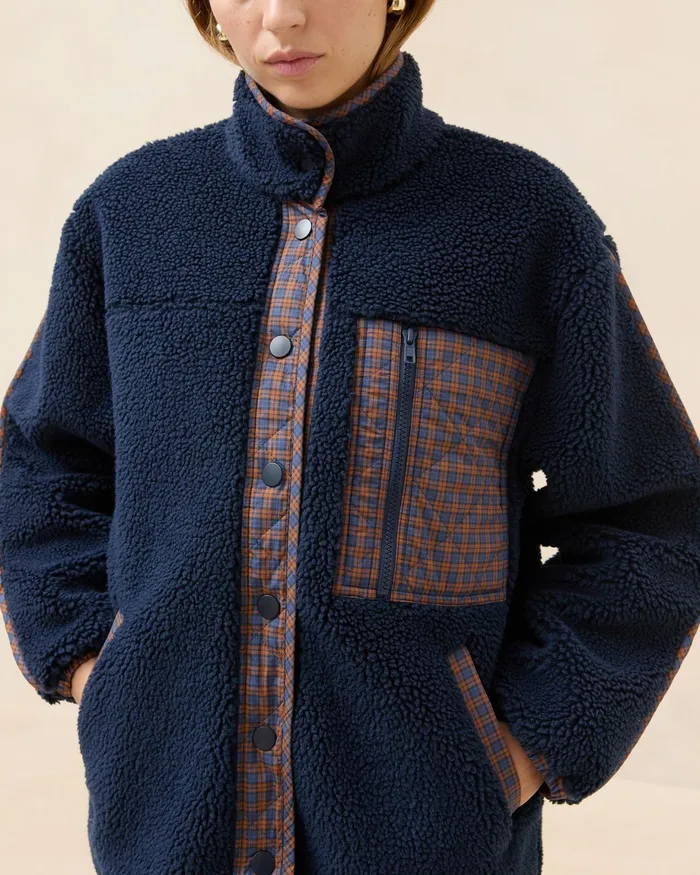 Loeffler Randall Rocky NavyRust Fleece Jacket Women Outerwear Loeffler Randall Rocky NavyRust Fleece Jacket Women Outerwear
