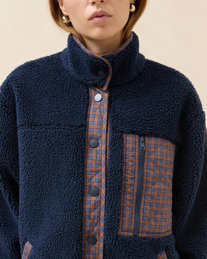 Loeffler Randall Rocky NavyRust Fleece Jacket Women Outerwear Loeffler Randall Rocky NavyRust Fleece Jacket Women Outerwear