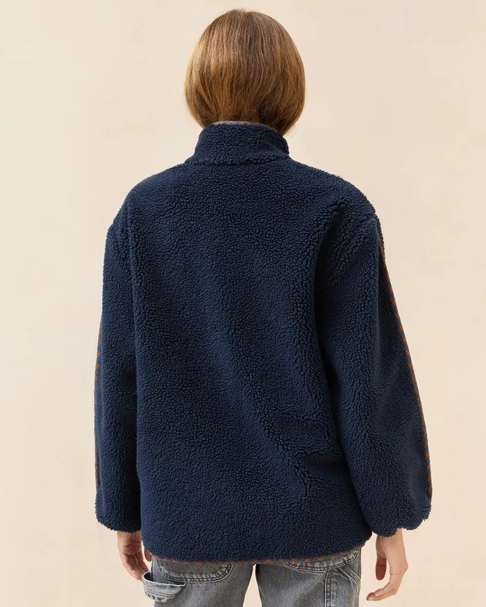 Loeffler Randall Rocky NavyRust Fleece Jacket Women Outerwear Loeffler Randall Rocky NavyRust Fleece Jacket Women Outerwear
