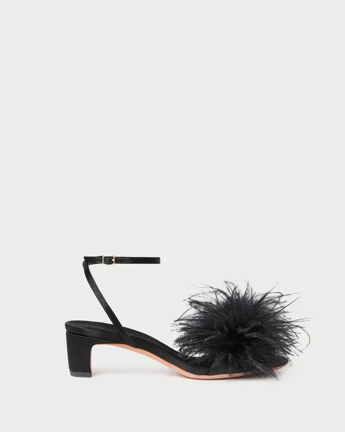 Loeffler Randall Senna Black SatinFeather Sandal Women Heeled Sandals