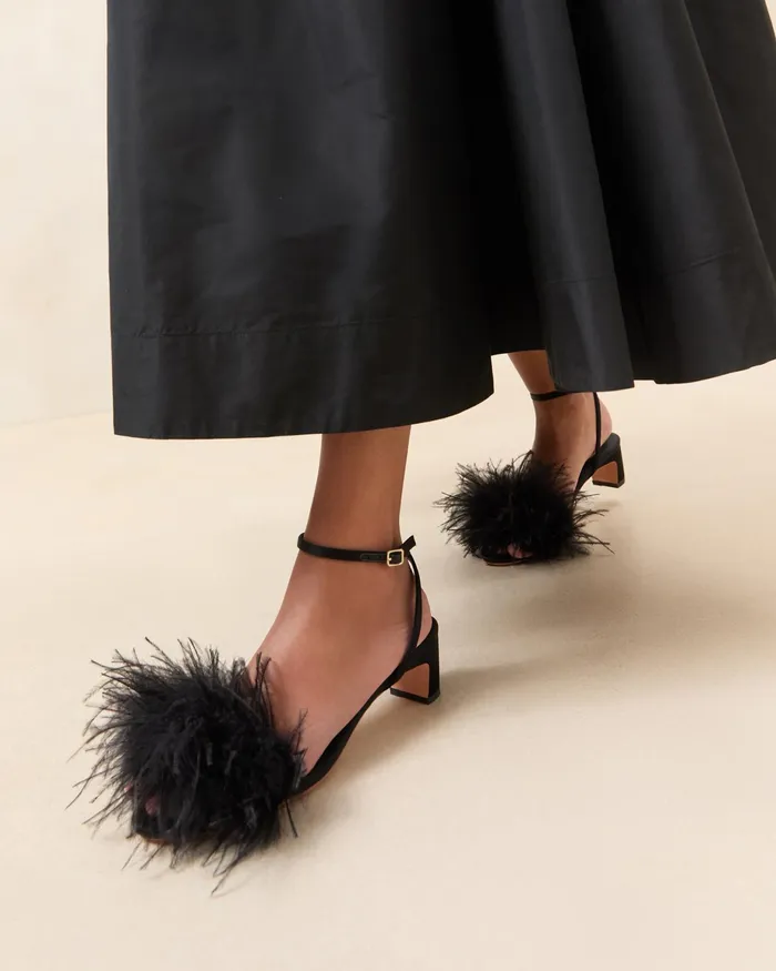 Loeffler Randall Senna Black SatinFeather Sandal Women Heeled Sandals Loeffler Randall Senna Black SatinFeather Sandal Women Heeled Sandals