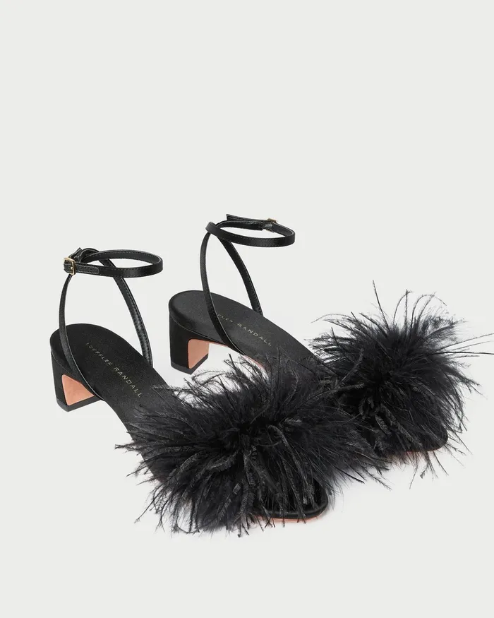 Loeffler Randall Senna Black SatinFeather Sandal Women Heeled Sandals Loeffler Randall Senna Black SatinFeather Sandal Women Heeled Sandals