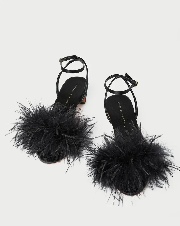 Loeffler Randall Senna Black SatinFeather Sandal Women Heeled Sandals Loeffler Randall Senna Black SatinFeather Sandal Women Heeled Sandals
