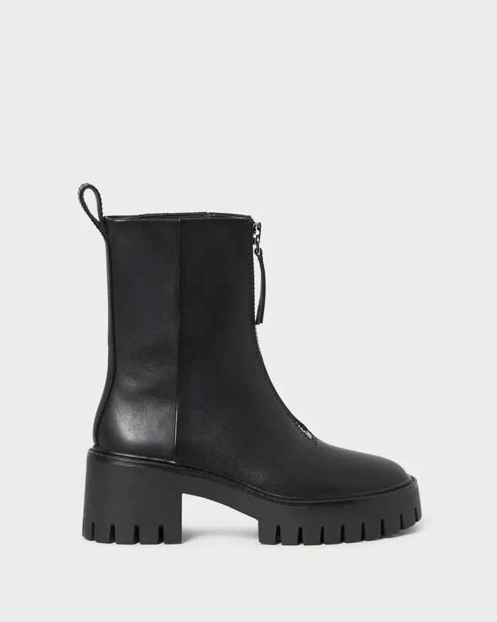 Loeffler Randall Trixie Black Leather Zip Boot Women Boots