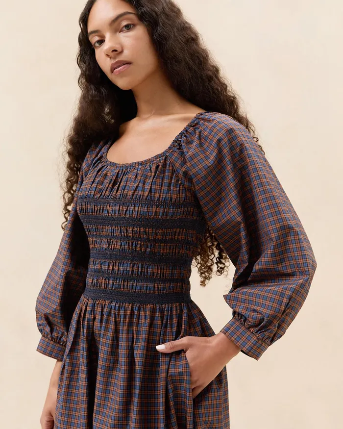 Loeffler Randall Vineta NavyRust Gathered Dress Women Dresses Loeffler Randall Vineta NavyRust Gathered Dress Women Dresses