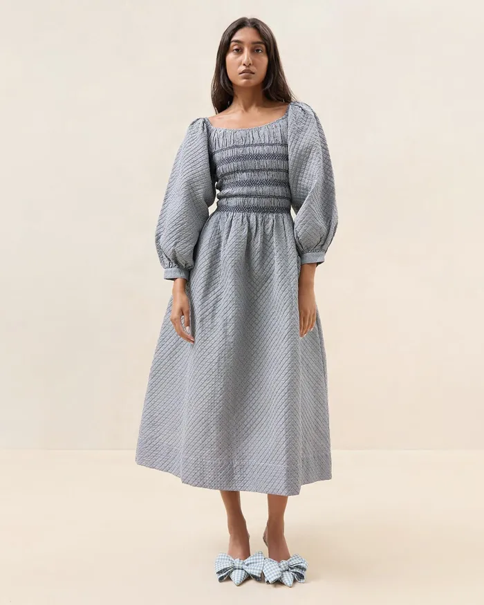 Loeffler Randall Vineta NavyRust Gathered Dress Women Dresses Loeffler Randall Vineta NavyRust Gathered Dress Women Dresses