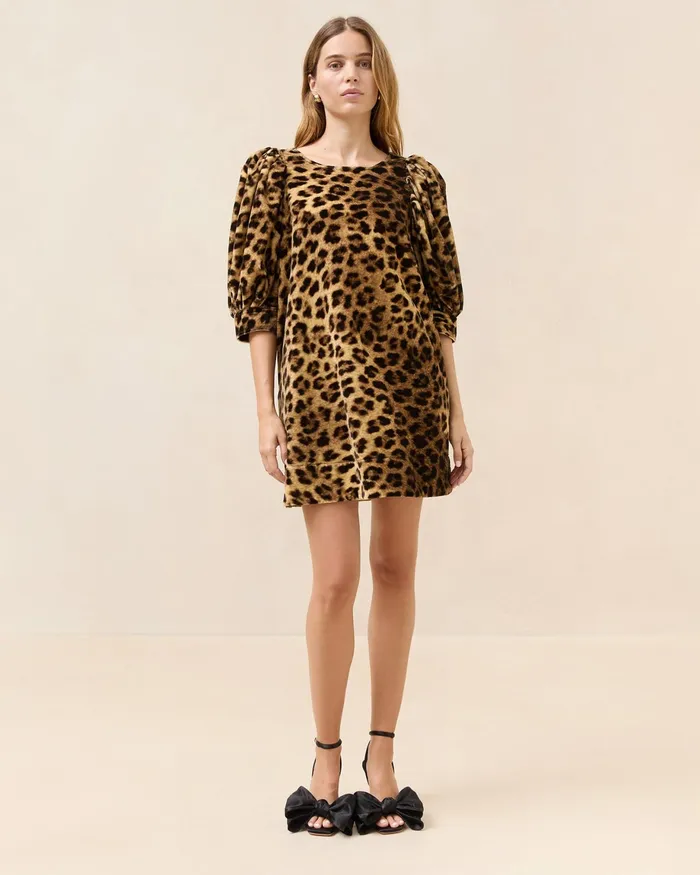 Loeffler Randall Willy Leopard Velvet Mini Dress Women Dresses
