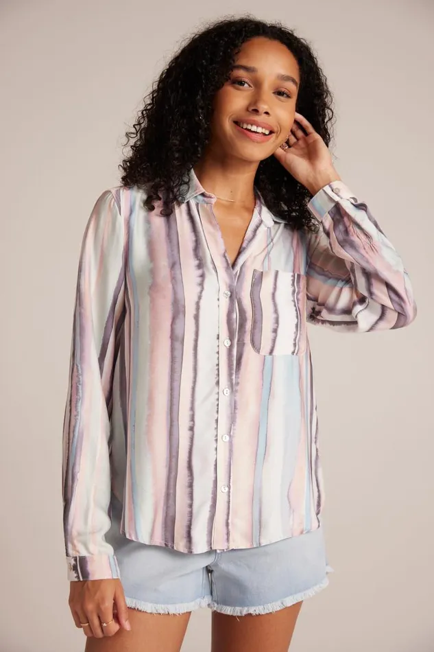 Long Sleeve Rounded Hem Button Down 8211 Coastal Stripe Print Women Bella Dahl Long Sleeve