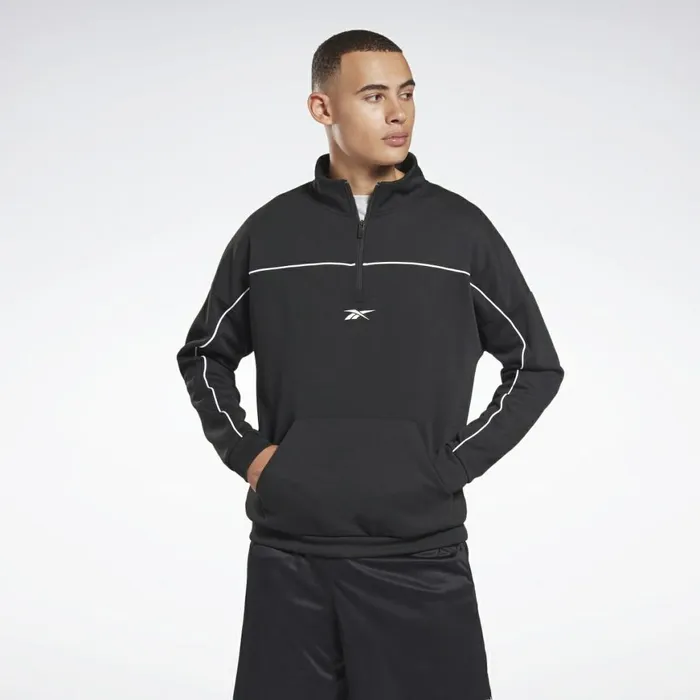 Loungewear Mens Reebok Workout Ready Doubleknit Quarter Zip Sweatshirt Black