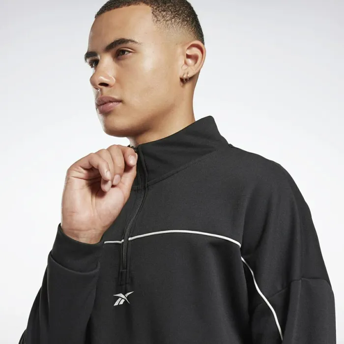 Loungewear Mens Reebok Workout Ready Doubleknit Quarter Zip Sweatshirt Black