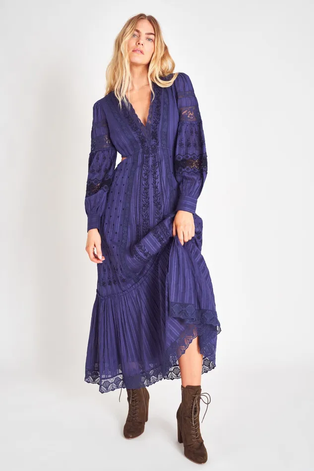 LoveShackFancy Dresses Womens Aneesha Maxi Dress MIDNIGHT