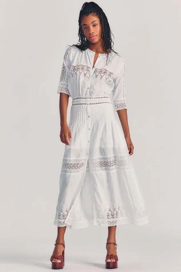 LoveShackFancy Dresses Womens Beth Midi Dress WHITE