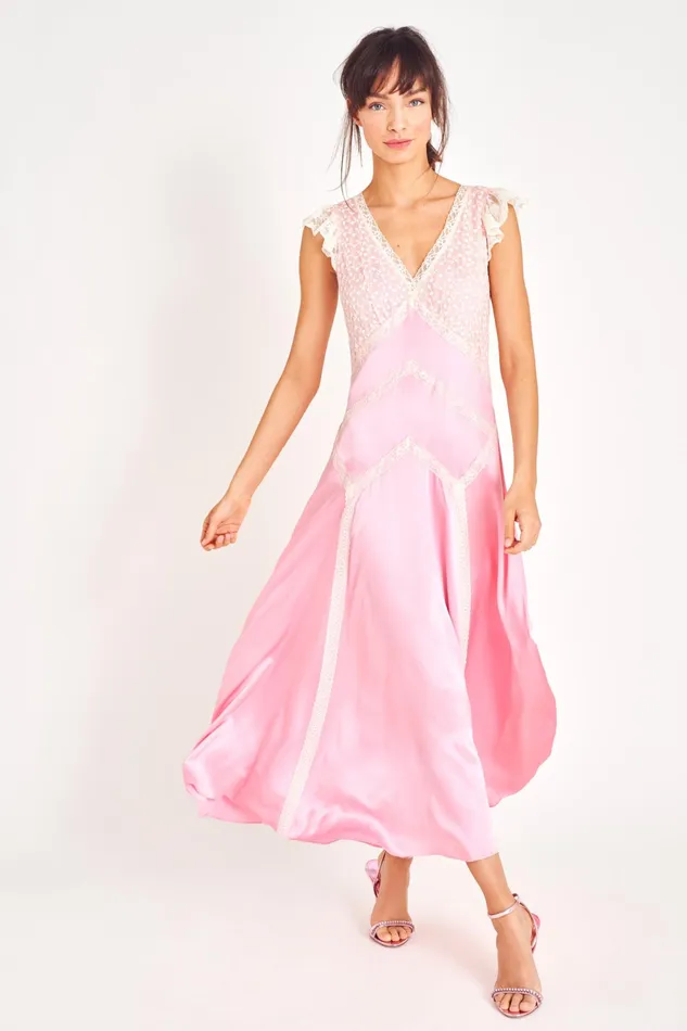 LoveShackFancy Dresses Womens Provencia Silk Maxi Dress SWEET PINK