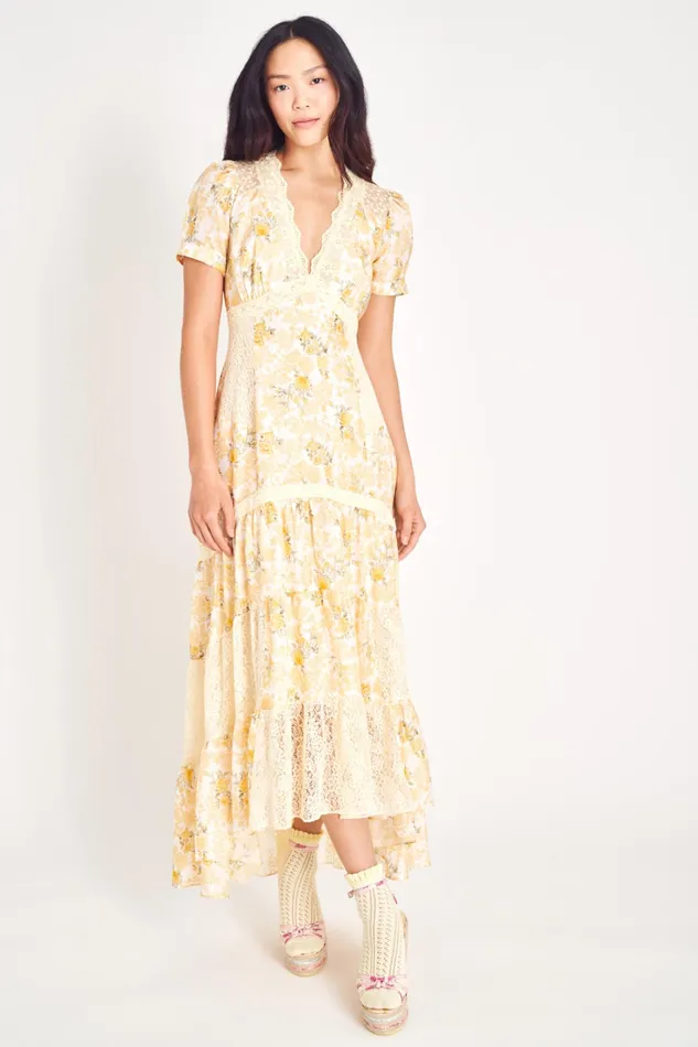LoveShackFancy Dresses Womens Tink Silk Maxi Dress LEMON DAYDREAM