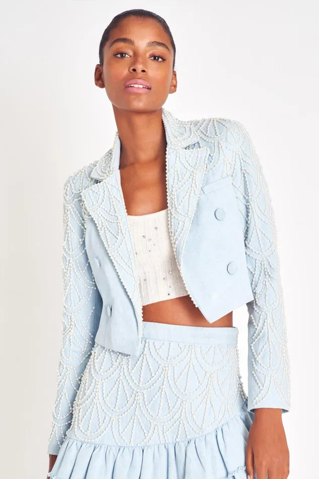 LoveShackFancy Jackets and Coats Womens Carterio Crop Blazer SHIMMERING DUSK