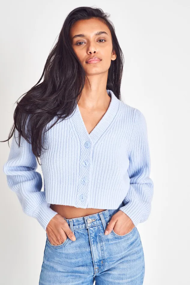 LoveShackFancy Sweaters and Knits Womens Avignon Cropped Cardigan 8211 FADED SKY FADED SKY 8211 FADED SKY LoveShackFancy Sweaters and Knits Womens Avignon Cropped Cardigan 8211 FADED SKY FADED SKY 8211 FADED SKY