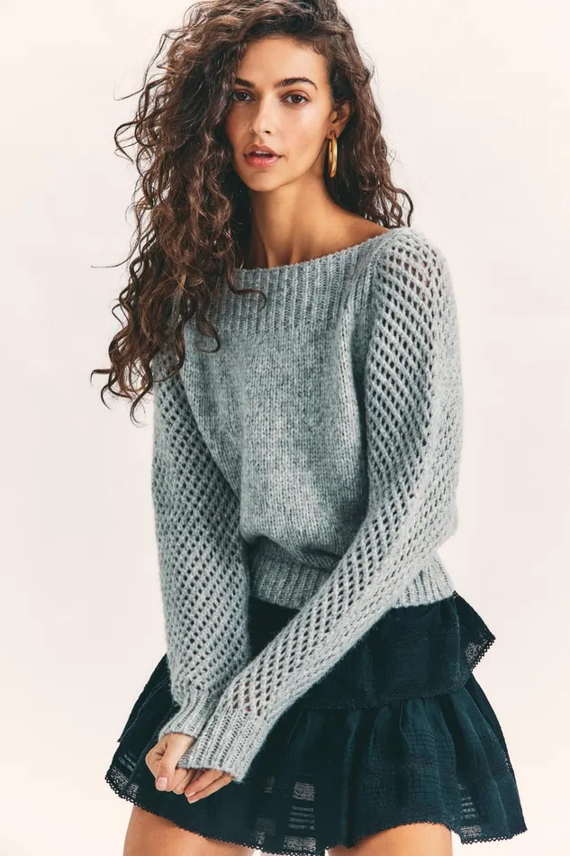 LoveShackFancy Sweaters and Knits Womens Rosie Pullover Sweater GREY