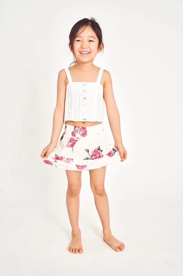 LoveShackFancy Tops Kids Girls Mini Daisy Tank TRUE WHITE