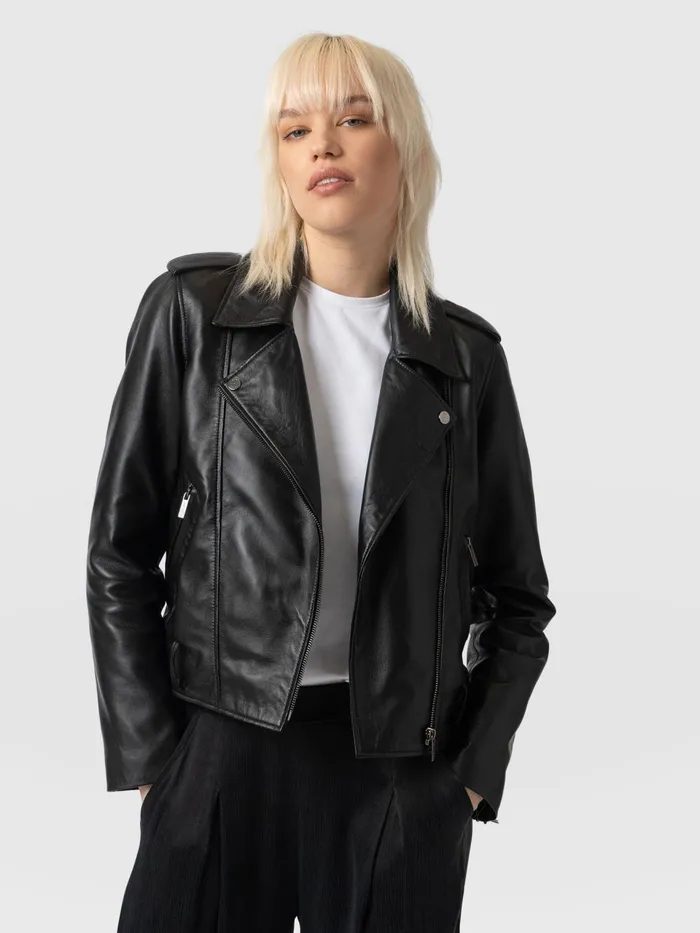 Luther Leather Jacket 8211 Black Black Women Saint And Sofia Coats and Jackets