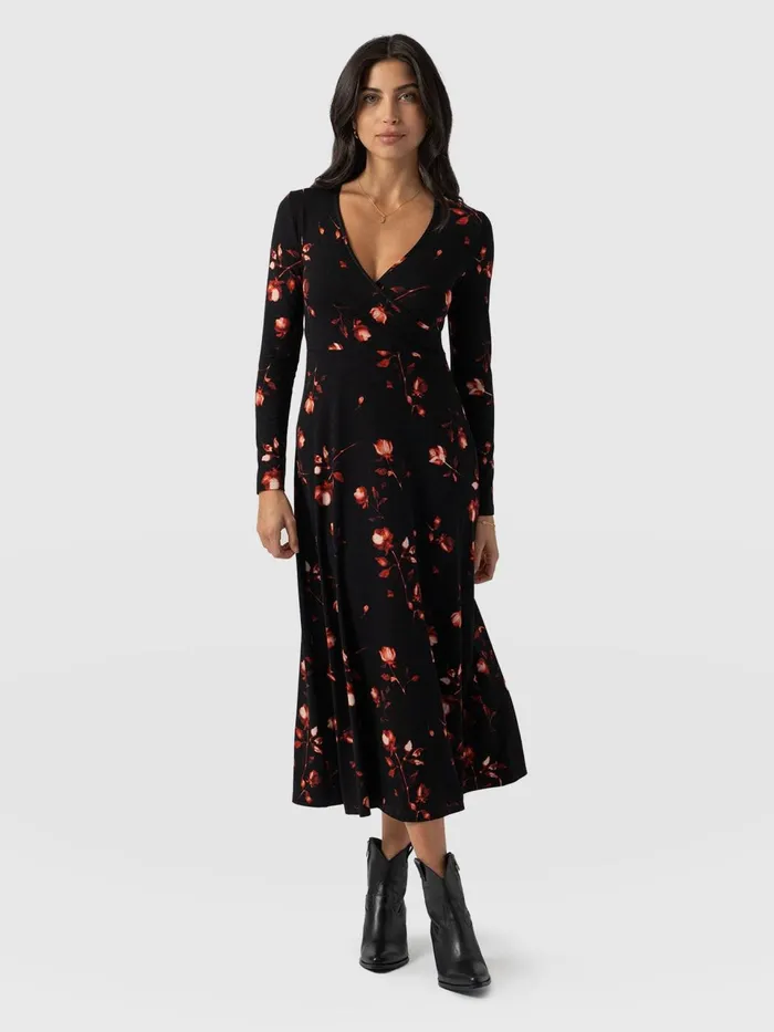 Maggie Wrap Midi Dress 8211 Dark Roses Dark Roses Women Saint And Sofia Dresses Maggie Wrap Midi Dress 8211 Dark Roses Dark Roses Women Saint And Sofia Dresses