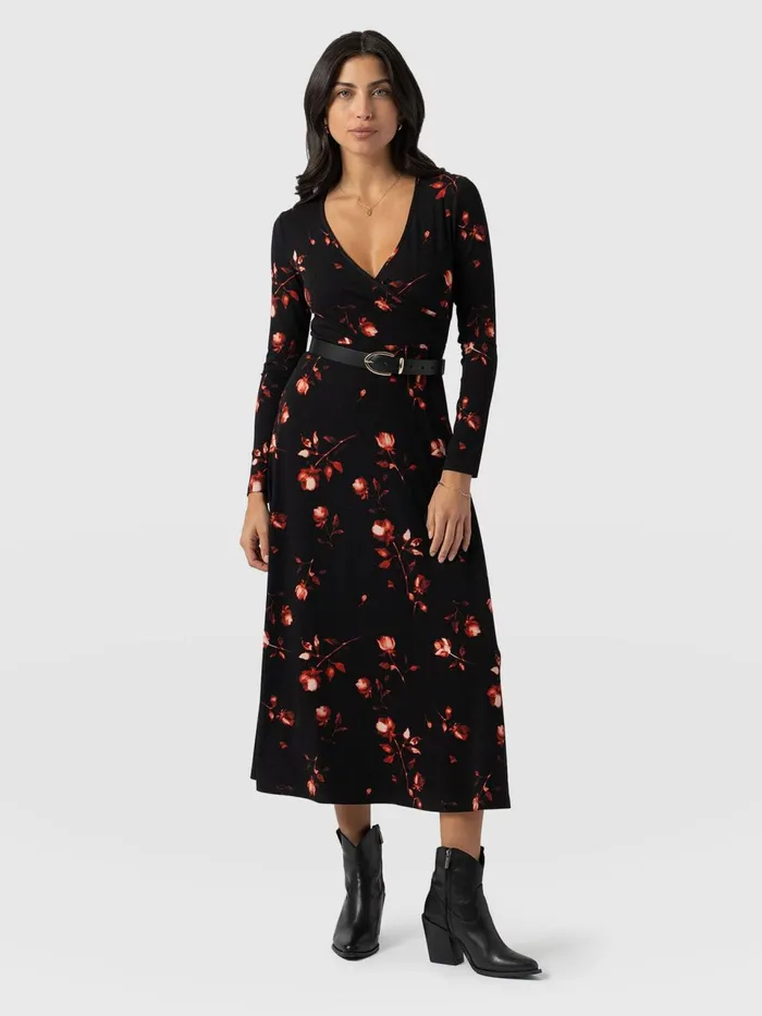Maggie Wrap Midi Dress 8211 Dark Roses Dark Roses Women Saint And Sofia Dresses