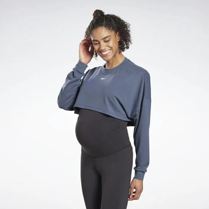 Maternity Womens Reebok Studio Maternity Cropped Long Sleeve Top Smoky Indigo