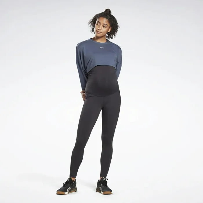 Maternity Womens Reebok Studio Maternity Cropped Long Sleeve Top Smoky Indigo