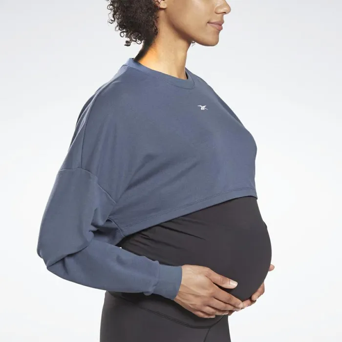 Maternity Womens Reebok Studio Maternity Cropped Long Sleeve Top Smoky Indigo