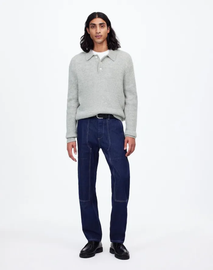 Men AlpacaBlend Sweater Polo Shirt Heather Grey Madewell Shirts