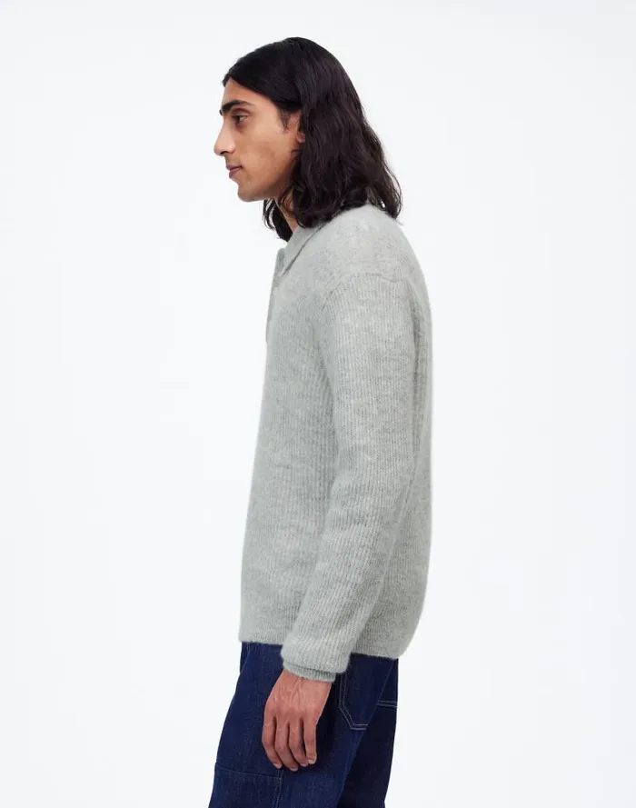 Men AlpacaBlend Sweater Polo Shirt Heather Grey Madewell Shirts