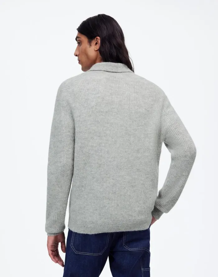 Men AlpacaBlend Sweater Polo Shirt Heather Grey Madewell Shirts