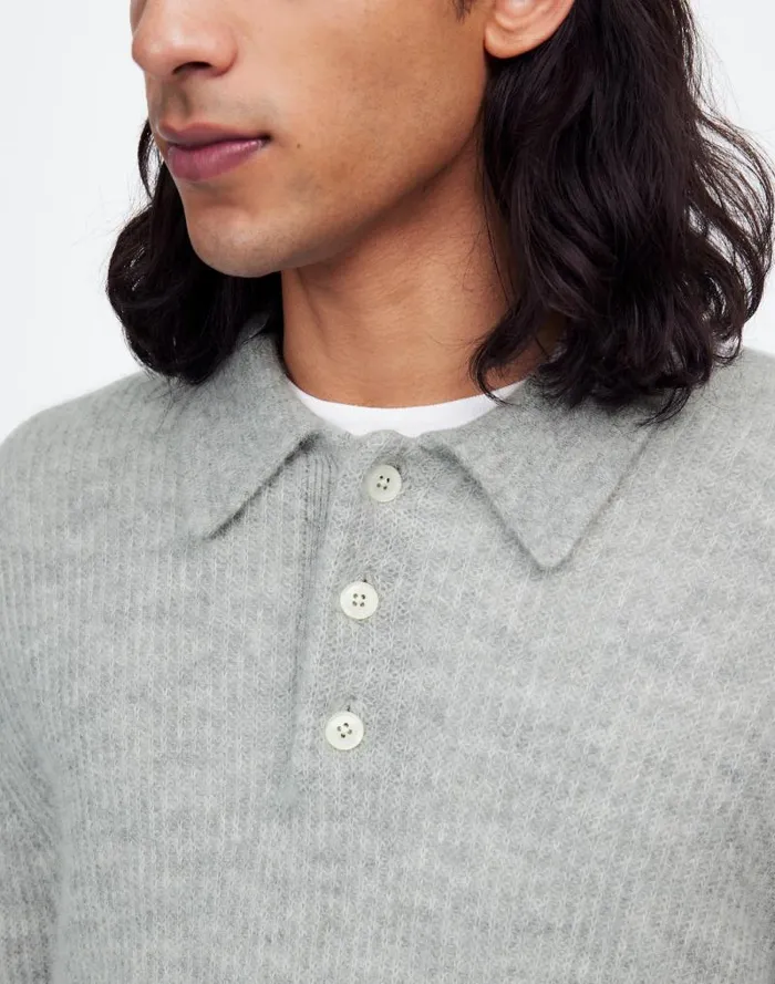 Men AlpacaBlend Sweater Polo Shirt Heather Grey Madewell Shirts